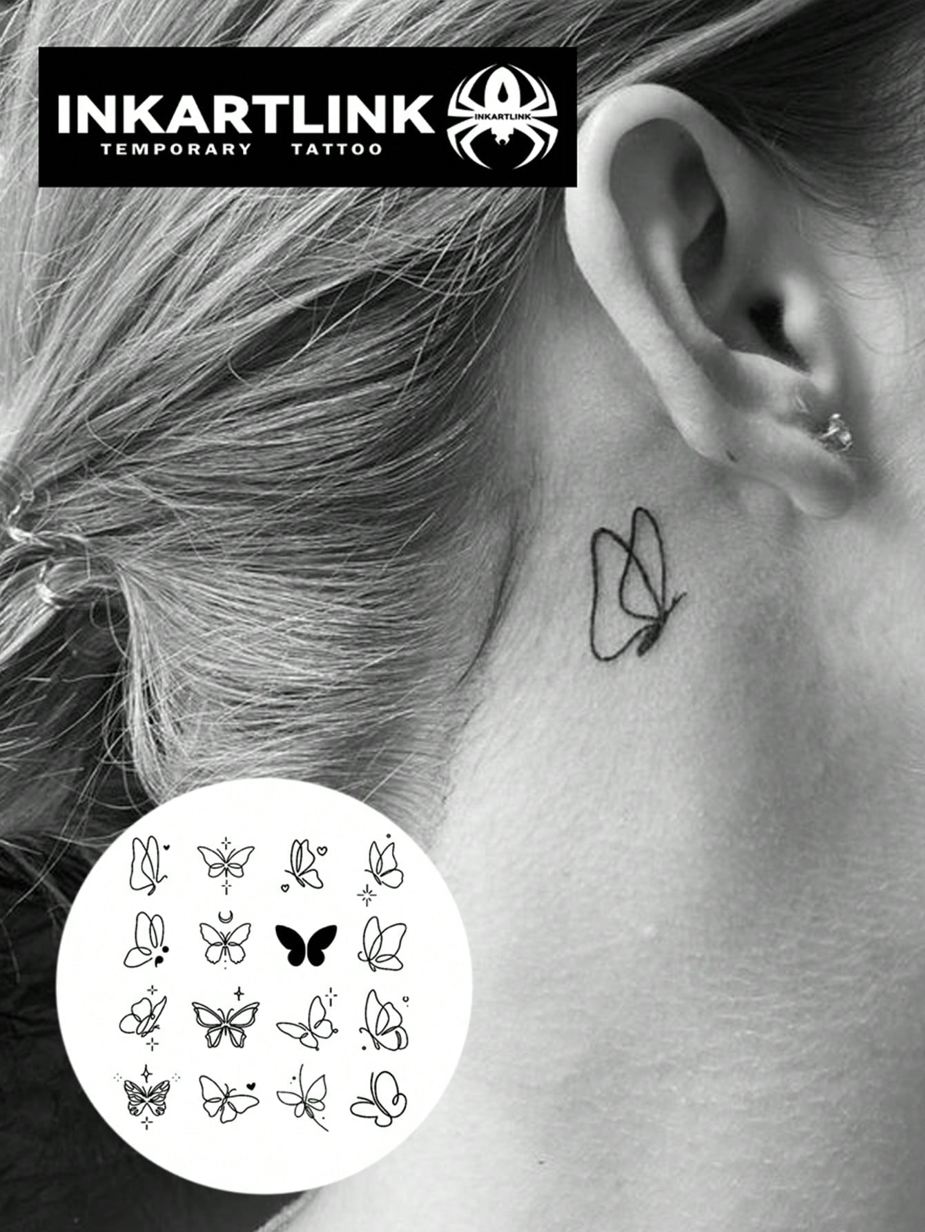 INKARTLINK Revolutionary Technology Tattoo, Semi-Permanent Tattoo, Hands, Flowers, Temporary Tattoo, Moon, Bee, Waterproof, Realistic Fake Tattoo, Vegetable-Based Tattoo, Magic Tattoo, Lasting 1-2 Wee