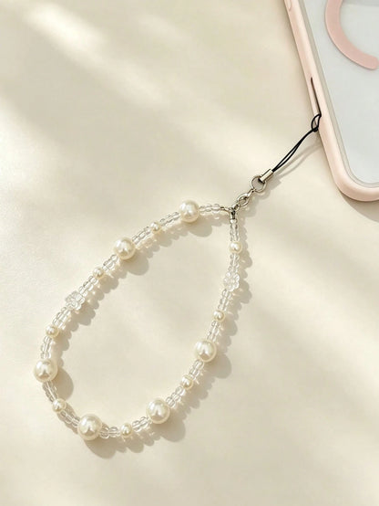 Ins Style Pearl Flower Translucent Beaded Phone Chain Short Phone Lanyard, Fashionable Versatile Universal Phone Chain, Suitable For CCD Camera Lanyard, Earphone Case Lanyard, Car Key Chain Pendant, W