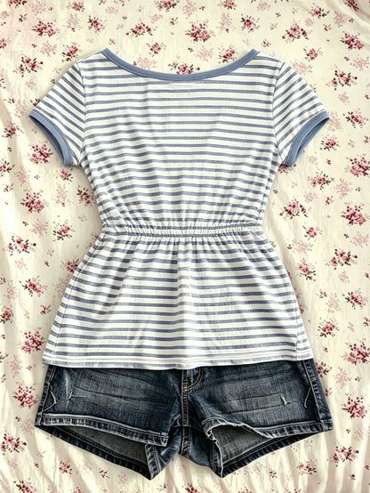IslaSuriya Plus Size Women V-Neck Striped Casual Versatile Daily Wear Top