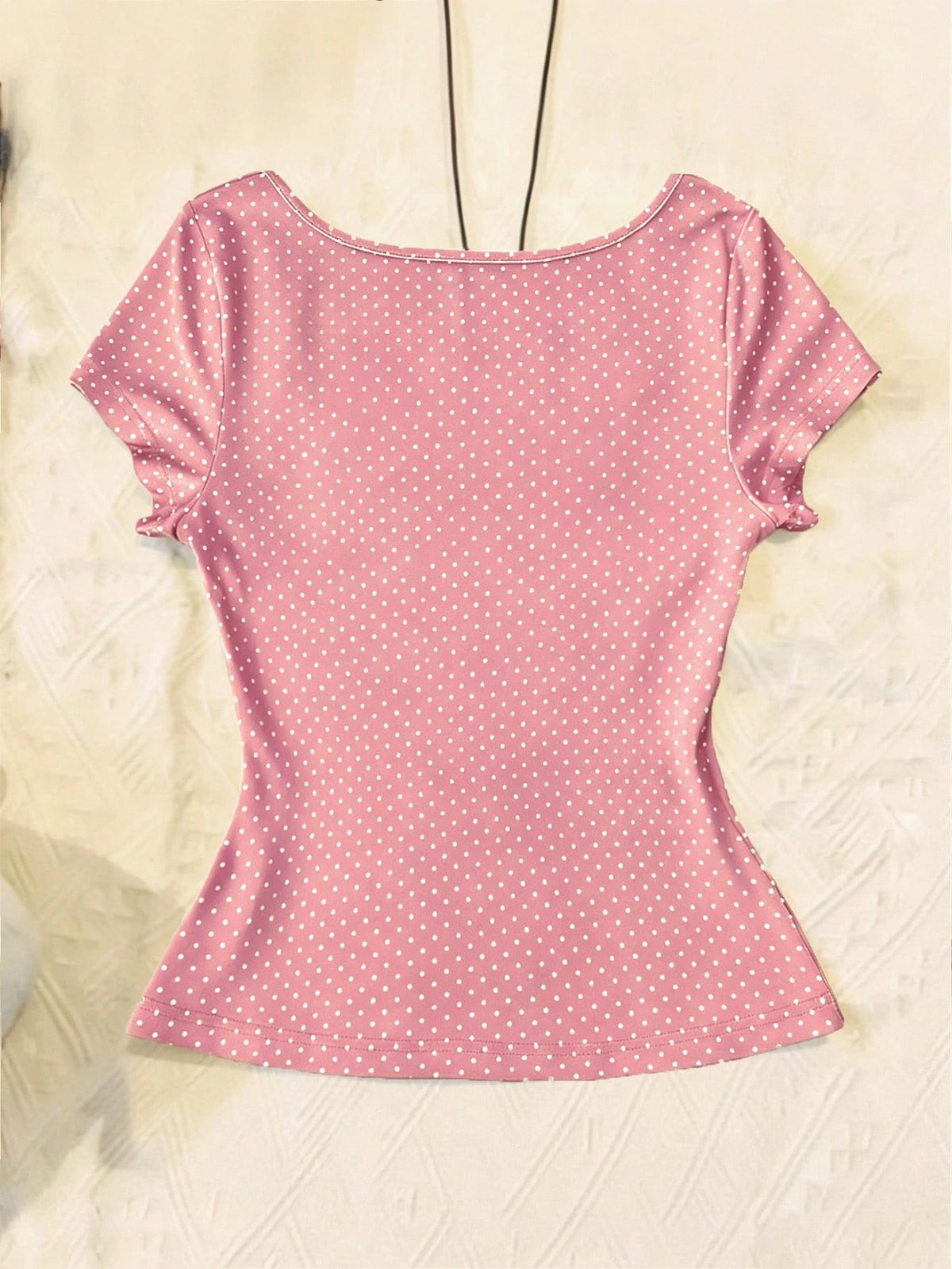 IslaSuriya Women's Casual Sweet Cute Polka Dot Print Tie Front Fitted T-Shirt, Summer