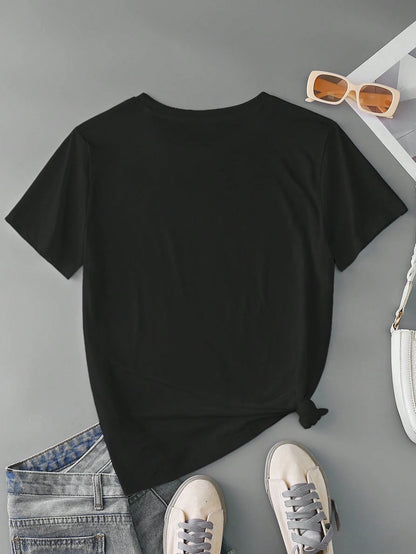IslaSuriya Women's Minimalist Printed Round Neck Short Sleeve T-Shirt