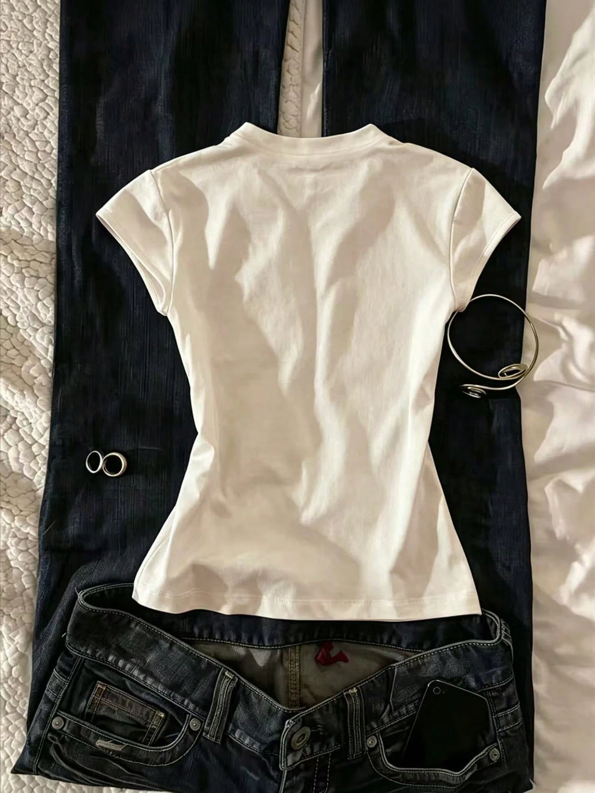 IslaSuriya Women's Stand Collar Casual Versatile Daily Wear Cap Sleeve T-Shirt