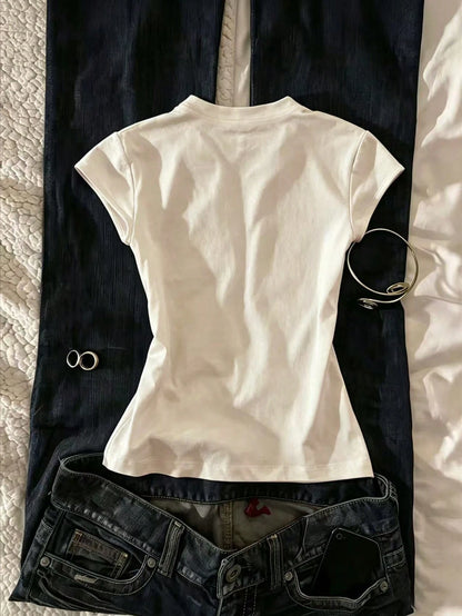 IslaSuriya Women's Stand Collar Casual Versatile Daily Wear Cap Sleeve T-Shirt