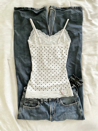 IslaSuriya Women's Summer Solid Color Lace Patchwork Slim Fit Camisole