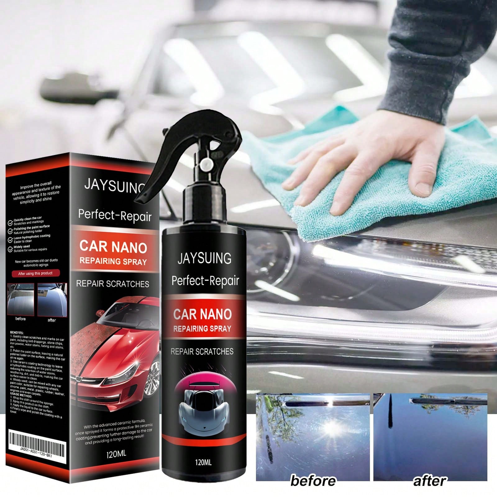 JAYSUING Car Nano Repairing Spray Ceramic Coating, Scratch Remover Polish Hydrophobic Paint Protection, Paint Scratch Swirl Water Spot Remover, Nano Ceramic Clear Coat Restorer DIY Detailing