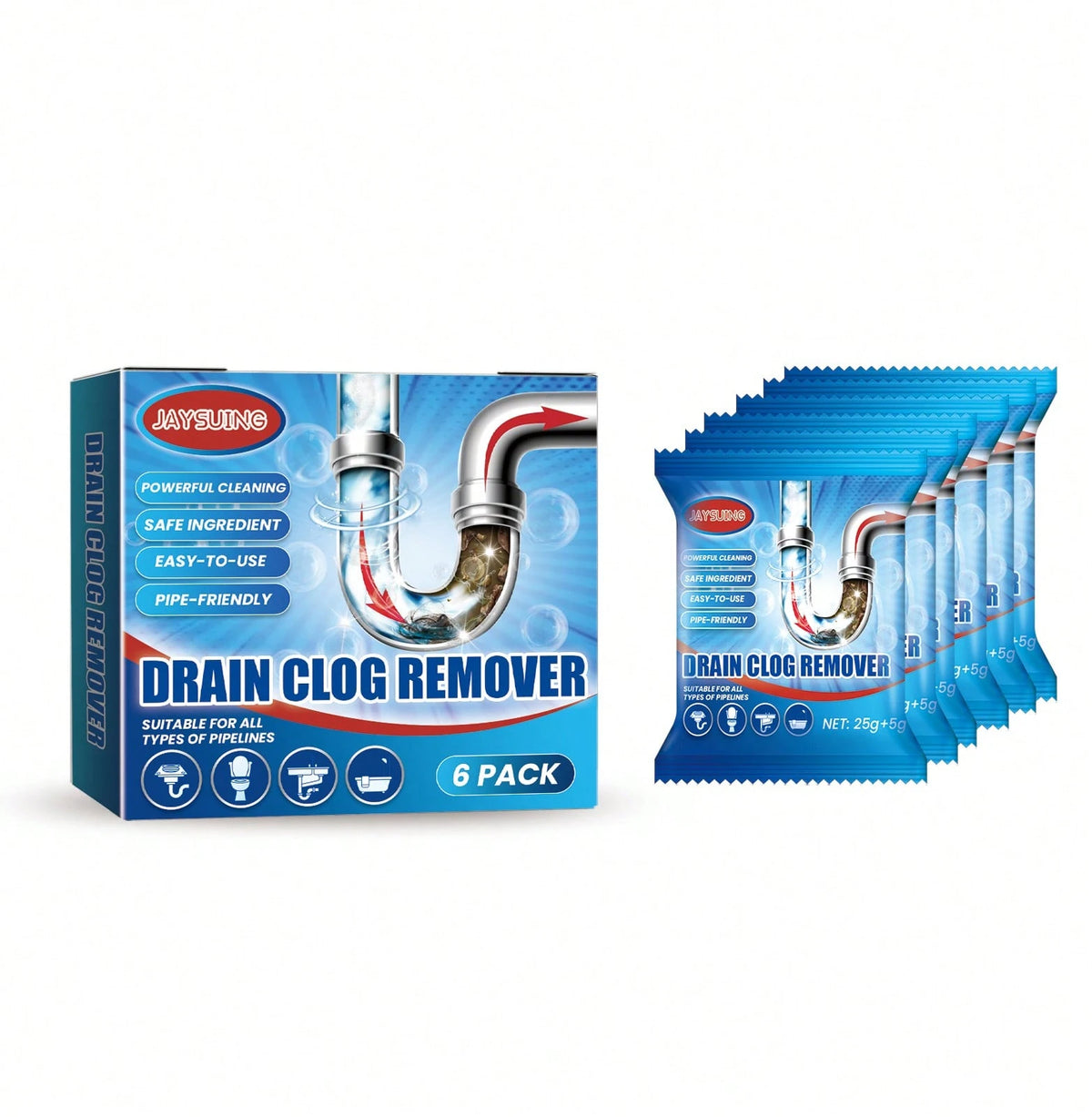 JAYSUING Powerful Pipe Cleaning Powder For Quickly Clears Pipe Blockages Removes Stubborn Dirt And Oil Stains Gentle Formula, Safety And Reliable Suitable For Kitchen Sink And Toilet Pipe Odor Elimina