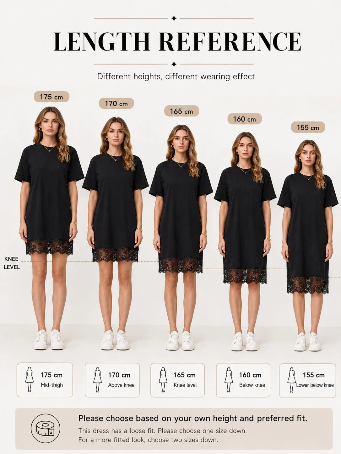 JTI Women's Elegant Loose Lace Patchwork Mid-Length Dress, Round Neck Short Sleeve Long T-Shirt, Casual Everyday & Homewear