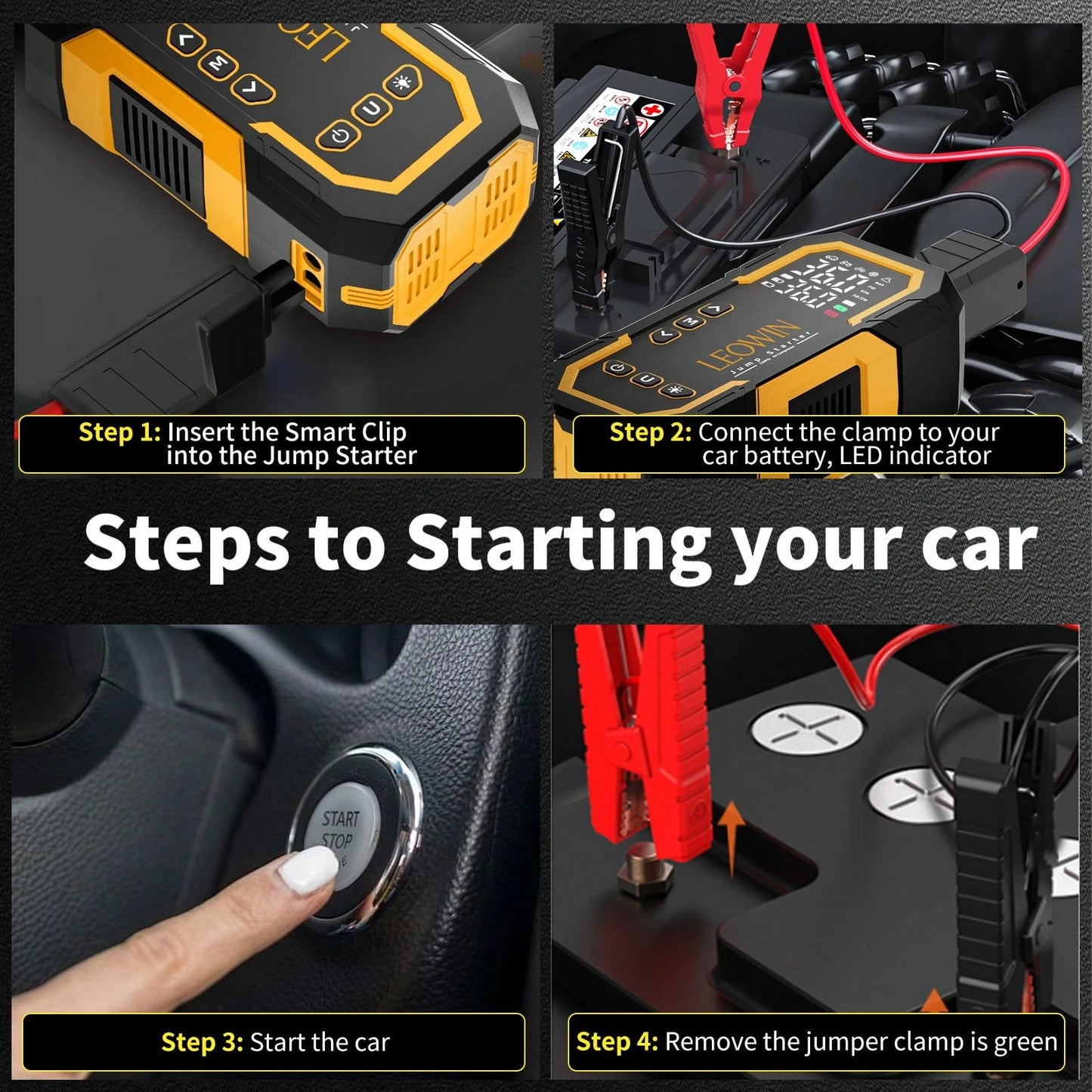 Jump Starter With Air Compressor,Portable Car Battery Jump Starter(9.0 Gas/6.5L D) With 150PSI Auto-Shutoff Tire Inflator, 12V Jump Box For Car Battery With Smart Jumper Cables,USB Input/Output, Digit