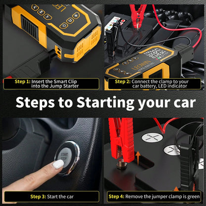 Jump Starter With Air Compressor,Portable Car Battery Jump Starter(9.0 Gas/6.5L D) With 150PSI Auto-Shutoff Tire Inflator, 12V Jump Box For Car Battery With Smart Jumper Cables,USB Input/Output, Digit