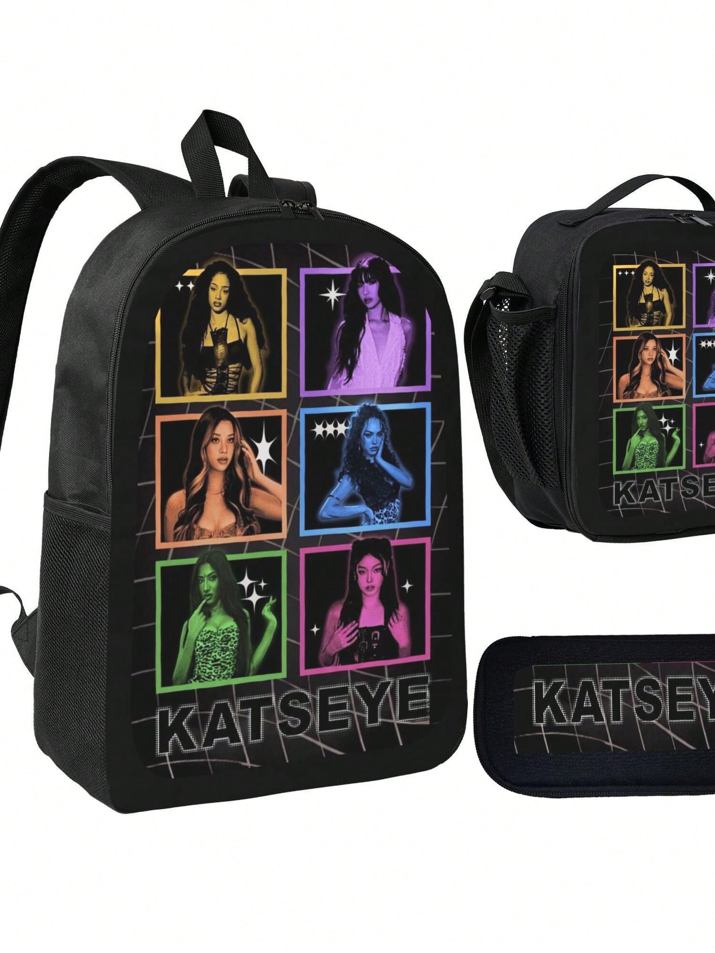 KATSEYE Backpack 3-Piece Set Cartoon Fun Backpack Pencil Case & Lunch Bag Three-Piece School Gear