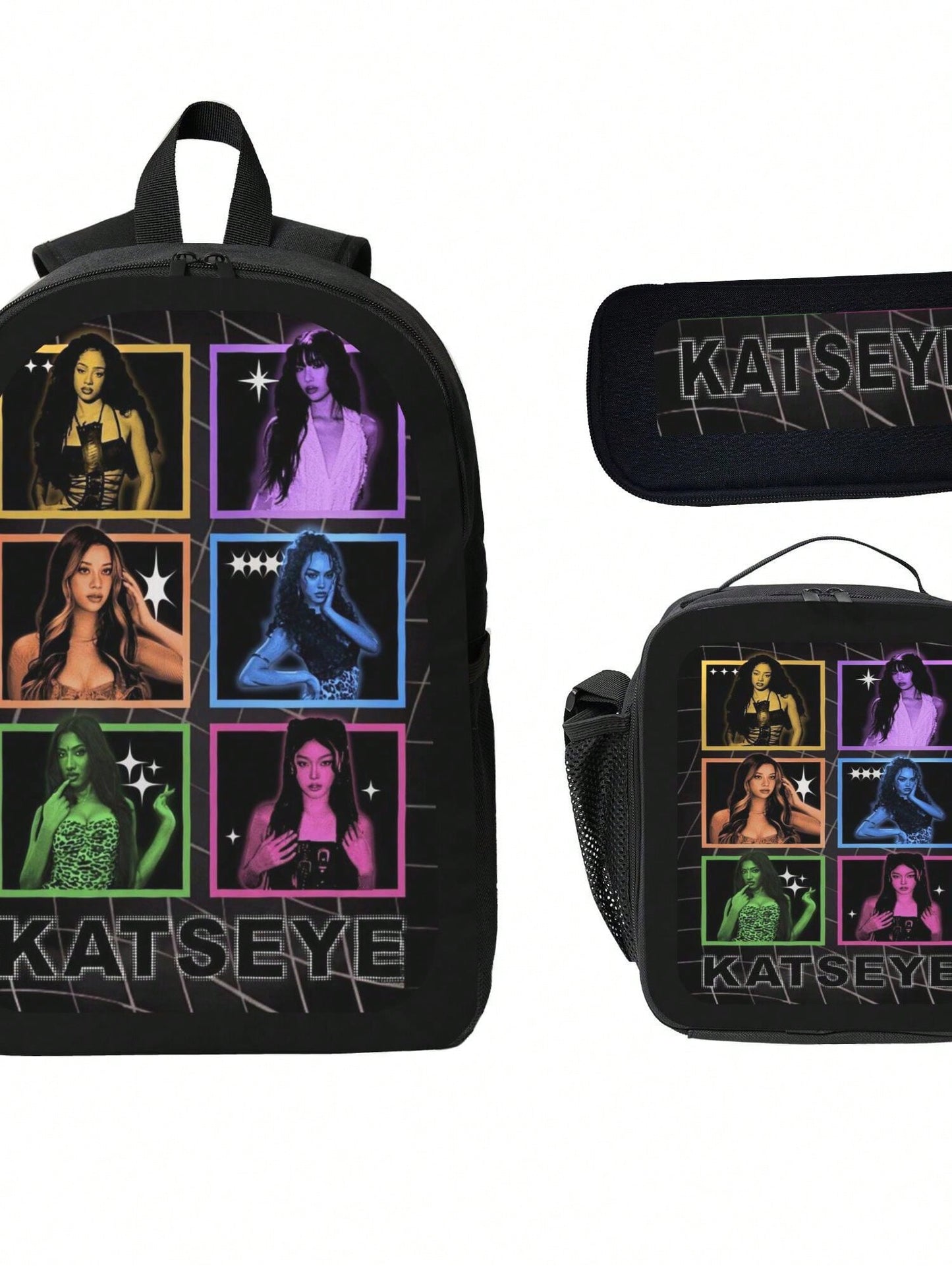 KATSEYE Backpack 3-Piece Set Cartoon Fun Backpack Pencil Case & Lunch Bag Three-Piece School Gear