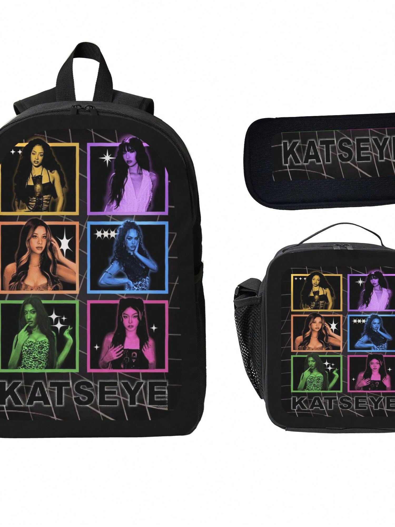 KATSEYE Backpack 3-Piece Set Cartoon Fun Backpack Pencil Case & Lunch Bag Three-Piece School Gear