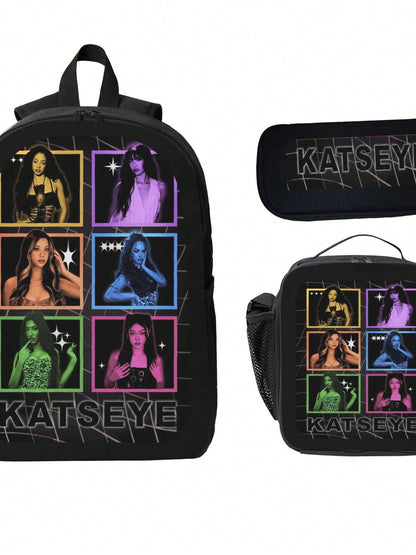 KATSEYE Backpack 3-Piece Set Cartoon Fun Backpack Pencil Case & Lunch Bag Three-Piece School Gear