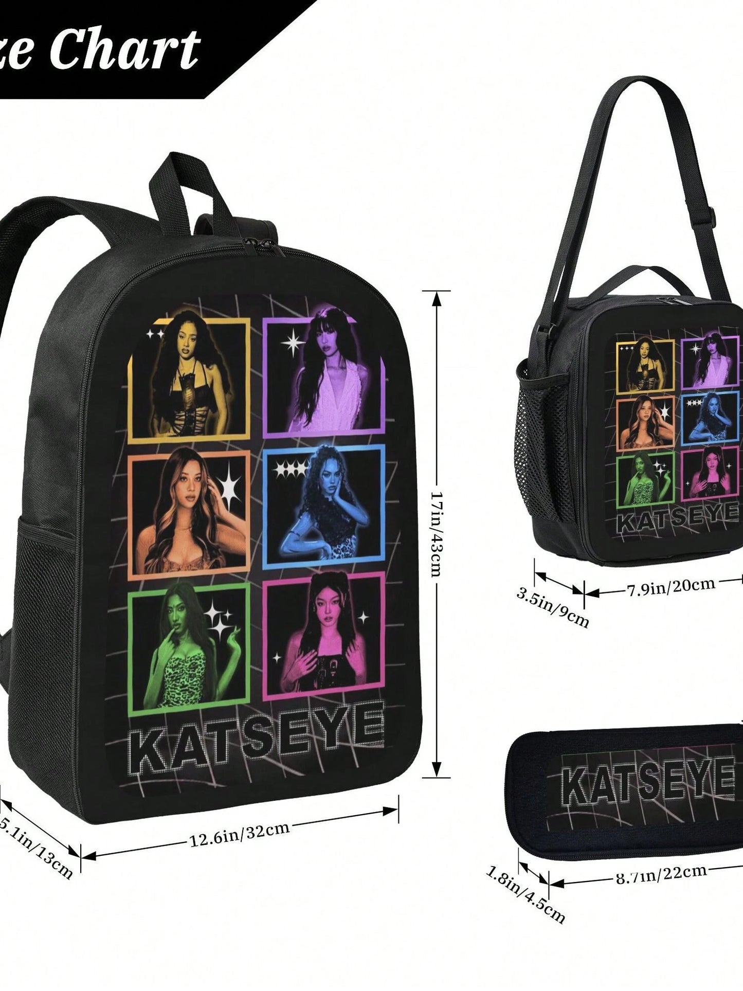 KATSEYE Backpack 3-Piece Set Cartoon Fun Backpack Pencil Case & Lunch Bag Three-Piece School Gear