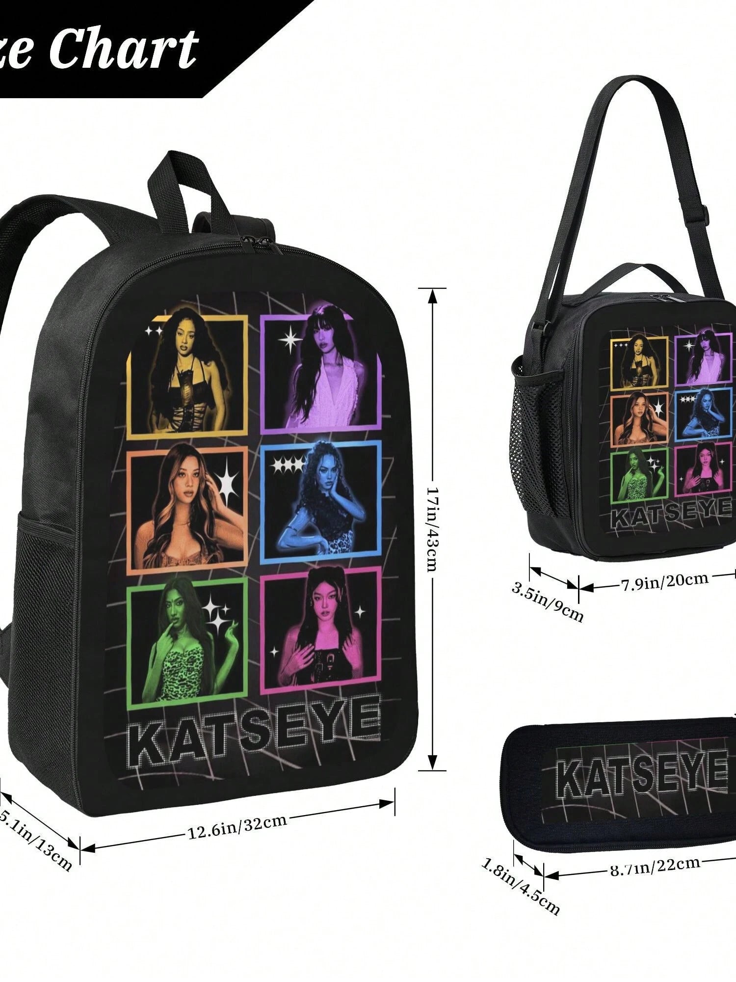 KATSEYE Backpack 3-Piece Set Cartoon Fun Backpack Pencil Case & Lunch Bag Three-Piece School Gear