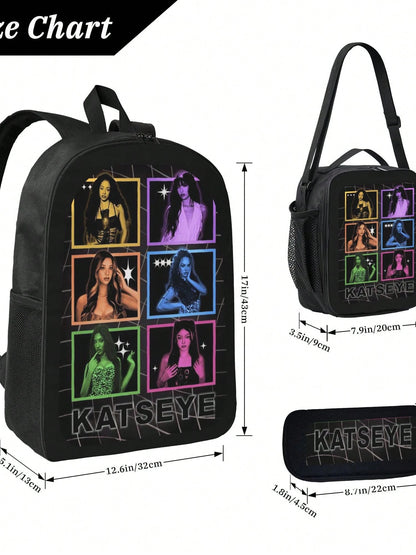 KATSEYE Backpack 3-Piece Set Cartoon Fun Backpack Pencil Case & Lunch Bag Three-Piece School Gear