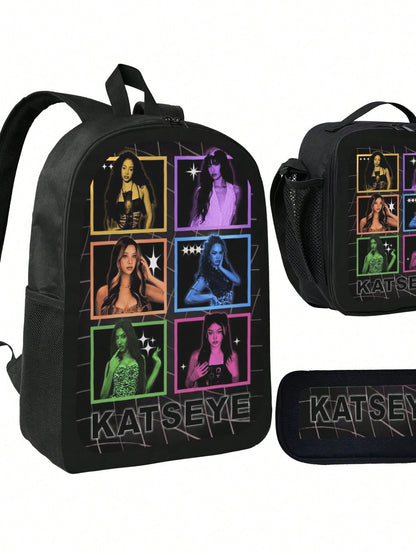 KATSEYE Backpack 3-Piece Set Cartoon Fun Backpack Pencil Case & Lunch Bag Three-Piece School Gear