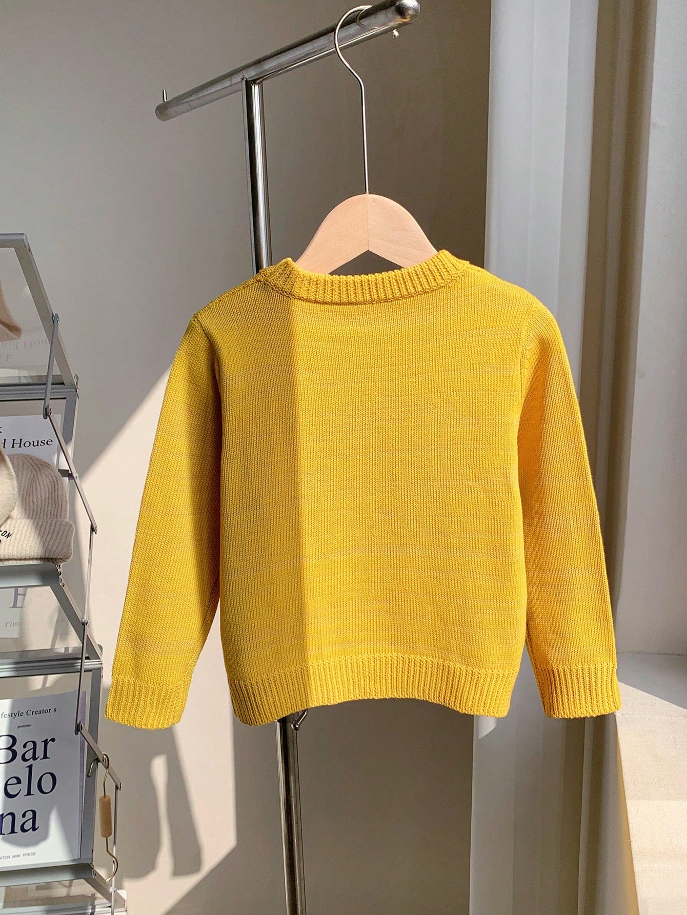 Kids 1pc Soft Comfortable Cute Face Knitted Crew Neck Pullover Autumn Sweatshirt,Long Sleeve,Back-To-School,Winter,School,Daily Wear,Holidays,New Year