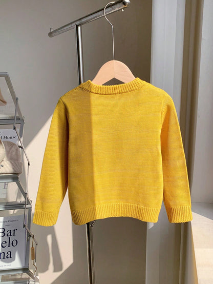 Kids 1pc Soft Comfortable Cute Face Knitted Crew Neck Pullover Autumn Sweatshirt,Long Sleeve,Back-To-School,Winter,School,Daily Wear,Holidays,New Year