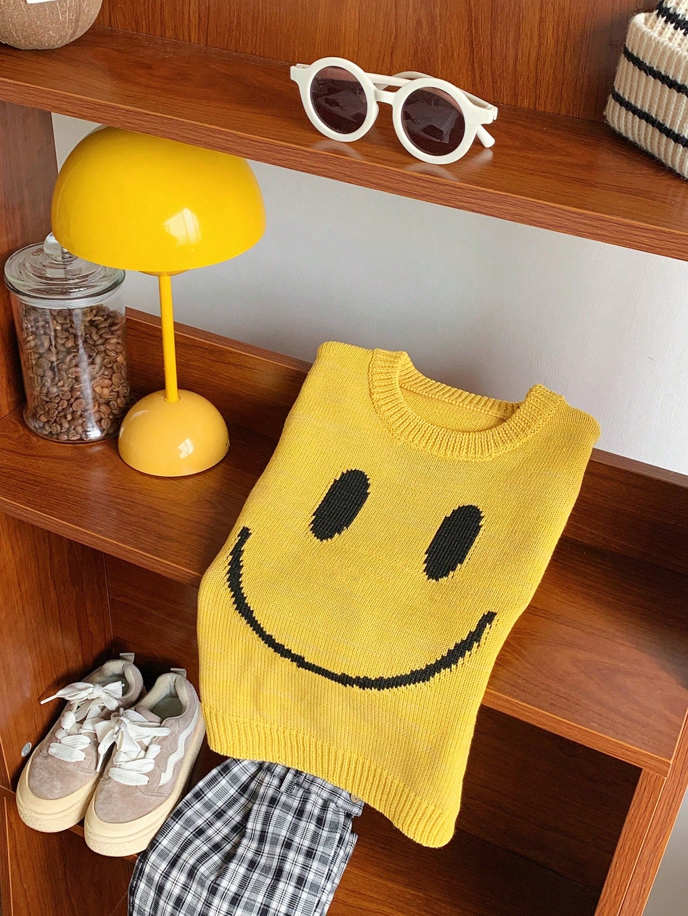 Kids 1pc Soft Comfortable Cute Face Knitted Crew Neck Pullover Autumn Sweatshirt,Long Sleeve,Back-To-School,Winter,School,Daily Wear,Holidays,New Year