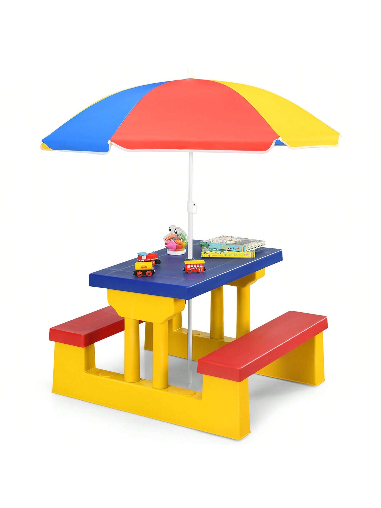 Kids Picnic Table Set With Removable Umbrella Indoor Outdoor Garden Patio Multicolor/Green