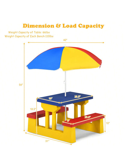 Kids Picnic Table Set With Removable Umbrella Indoor Outdoor Garden Patio Multicolor/Green