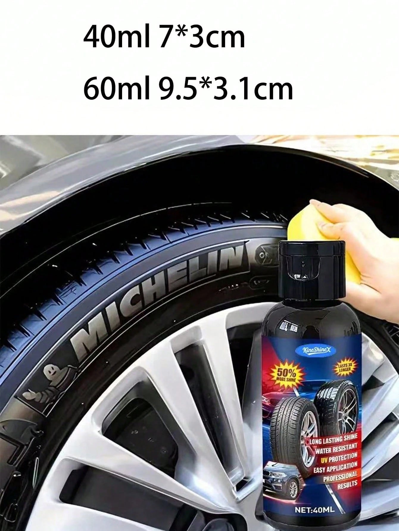 KineShineX Tire Gloss, Tire Blackener, Durable Anti-Aging Agent, Tire Polish, Tire Care Cream, Polishing Agent, Car Paint Repair Agent And Car Parts. Thick And Thin Sponges Shipped Randomly.