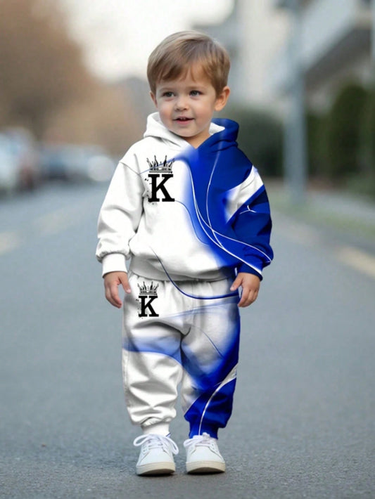 KING, Blue Flame, Passionate, Life Force Baby Boy Casual Loose Comfortable Soft Knit Autumn Hoodie Sweatsuit