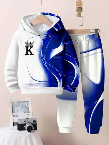 KING, Blue Flame, Passionate, Life Force Baby Boy Casual Loose Comfortable Soft Knit Autumn Hoodie Sweatsuit