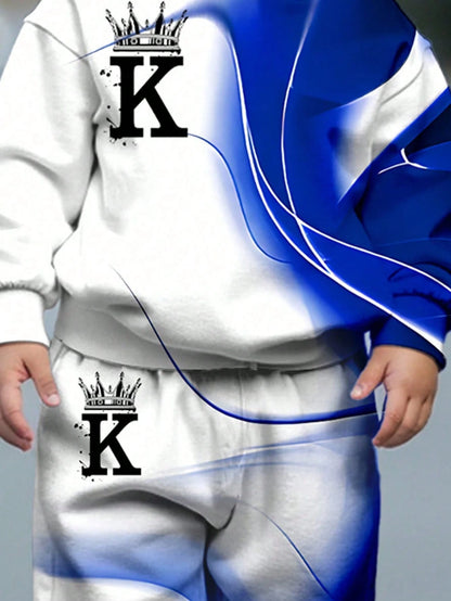 KING, Blue Flame, Passionate, Life Force Baby Boy Casual Loose Comfortable Soft Knit Autumn Hoodie Sweatsuit