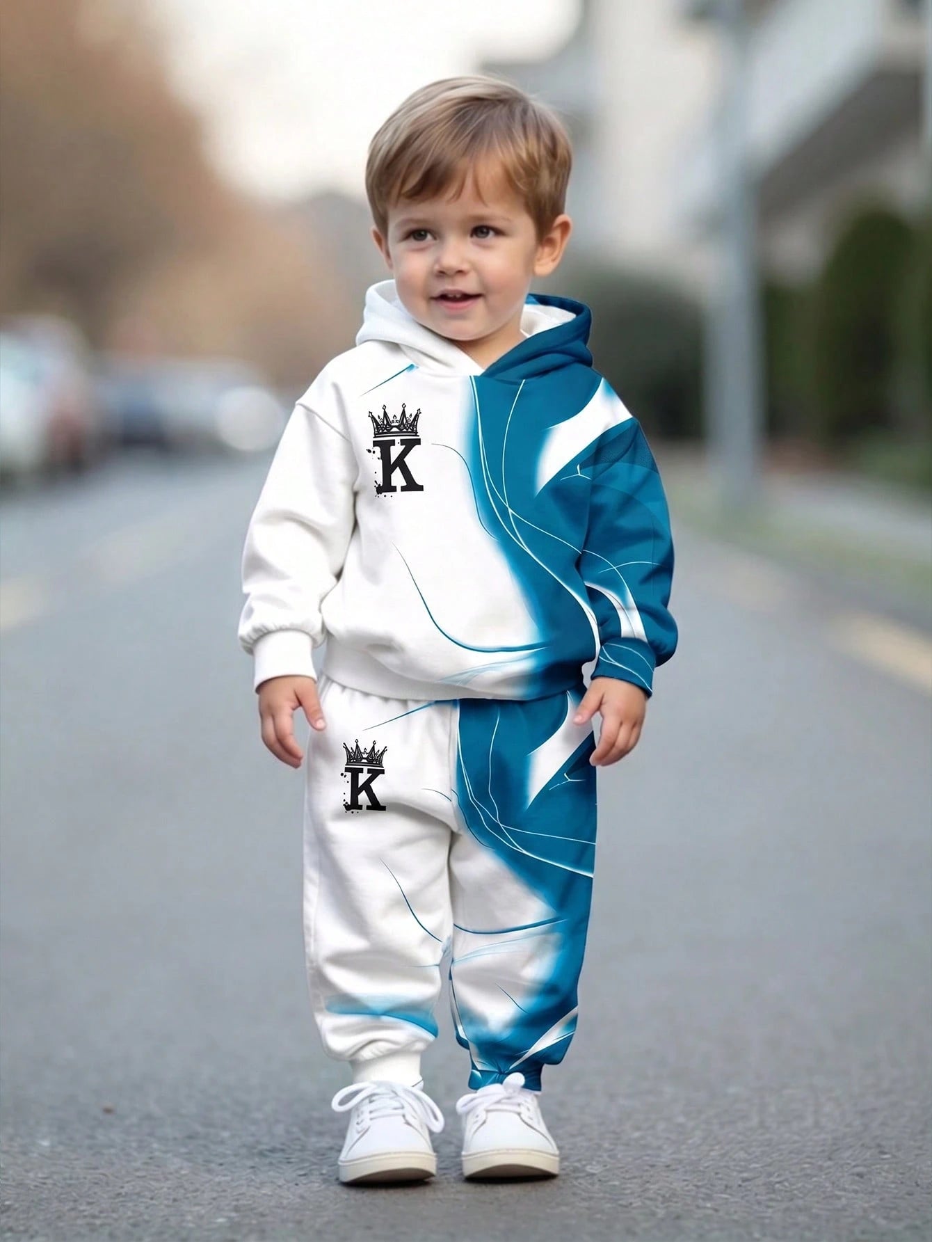 KING, Blue Flame, Passionate, Life Force Baby Boy Casual Loose Comfortable Soft Knit Autumn Hoodie Sweatsuit