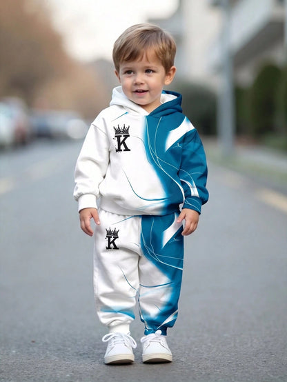 KING, Blue Flame, Passionate, Life Force Baby Boy Casual Loose Comfortable Soft Knit Autumn Hoodie Sweatsuit