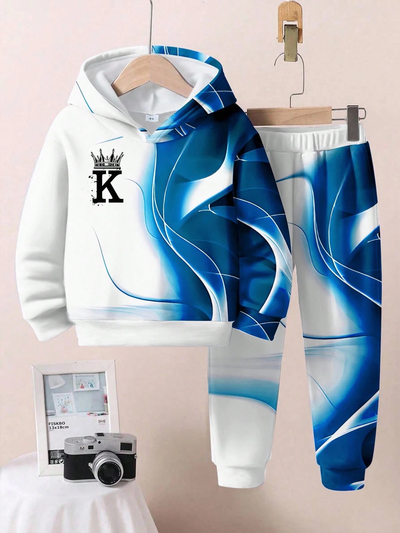 KING, Blue Flame, Passionate, Life Force Baby Boy Casual Loose Comfortable Soft Knit Autumn Hoodie Sweatsuit