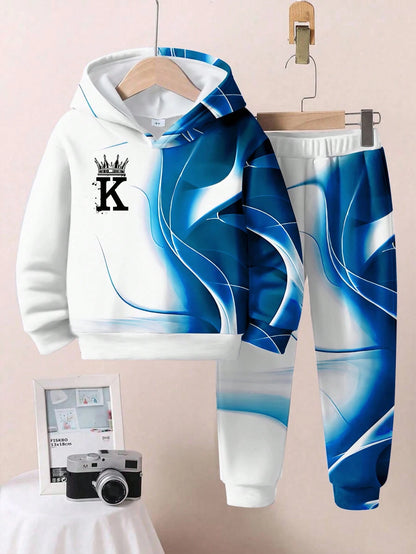 KING, Blue Flame, Passionate, Life Force Baby Boy Casual Loose Comfortable Soft Knit Autumn Hoodie Sweatsuit