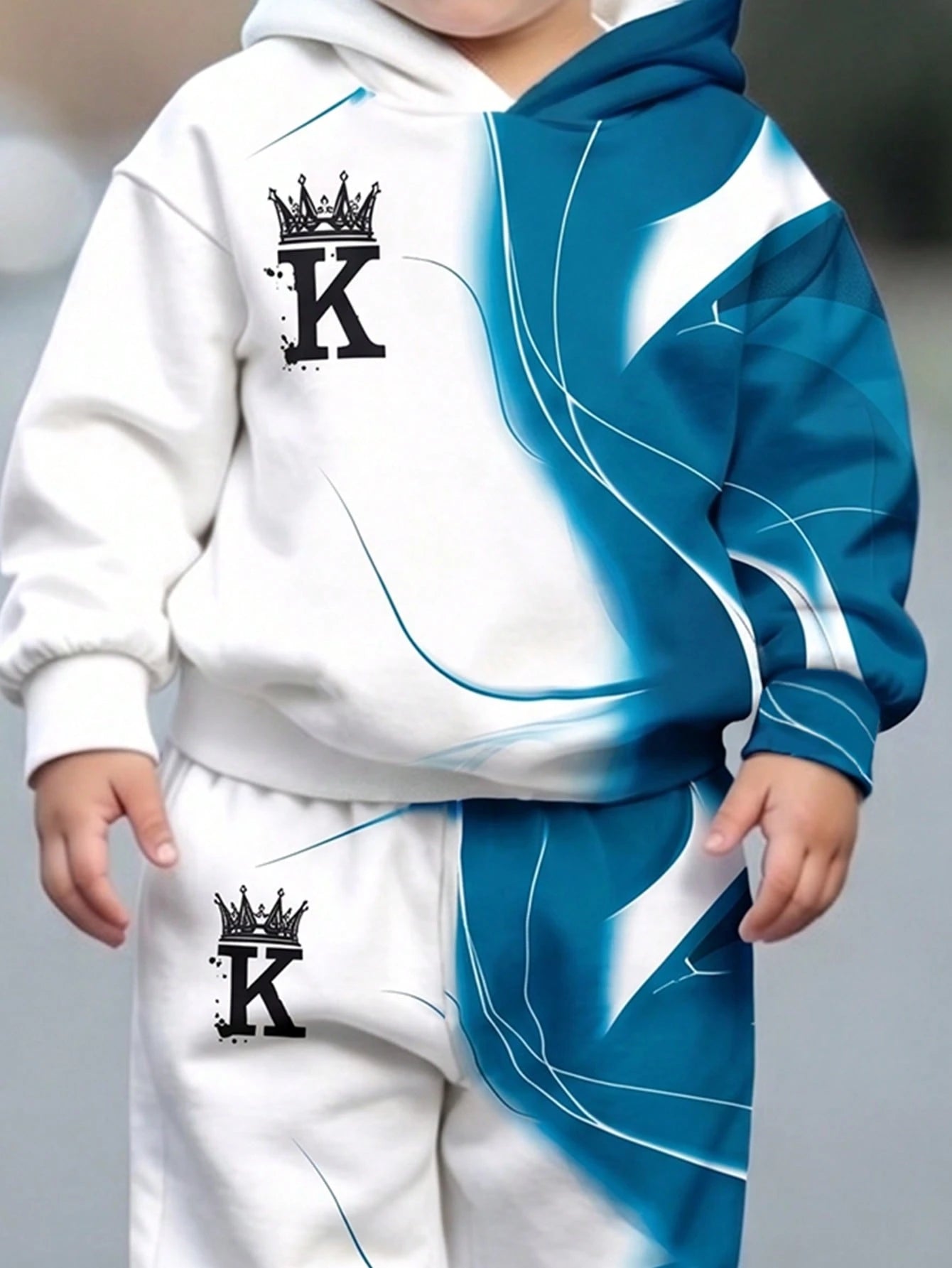 KING, Blue Flame, Passionate, Life Force Baby Boy Casual Loose Comfortable Soft Knit Autumn Hoodie Sweatsuit