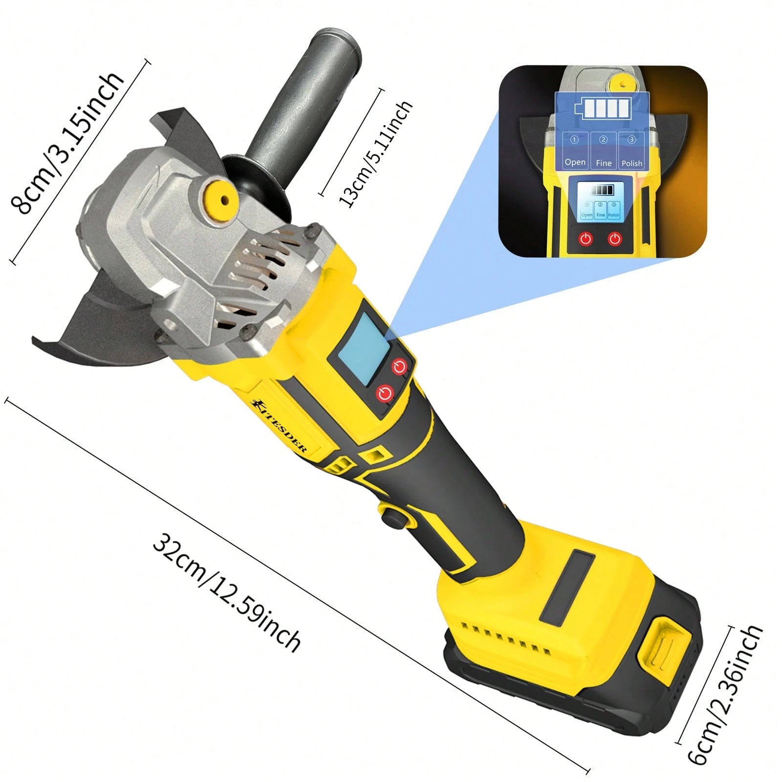 KITESDER 20V Cordless Electric Grinder Tools 500W,2-Position Side Handle Brushless Motor, 9000 RPM, With 4.0Ah Battery &Charger,Grinding And Cutting Wheels, Power Adjustable 3-Speed With Digital Disp
