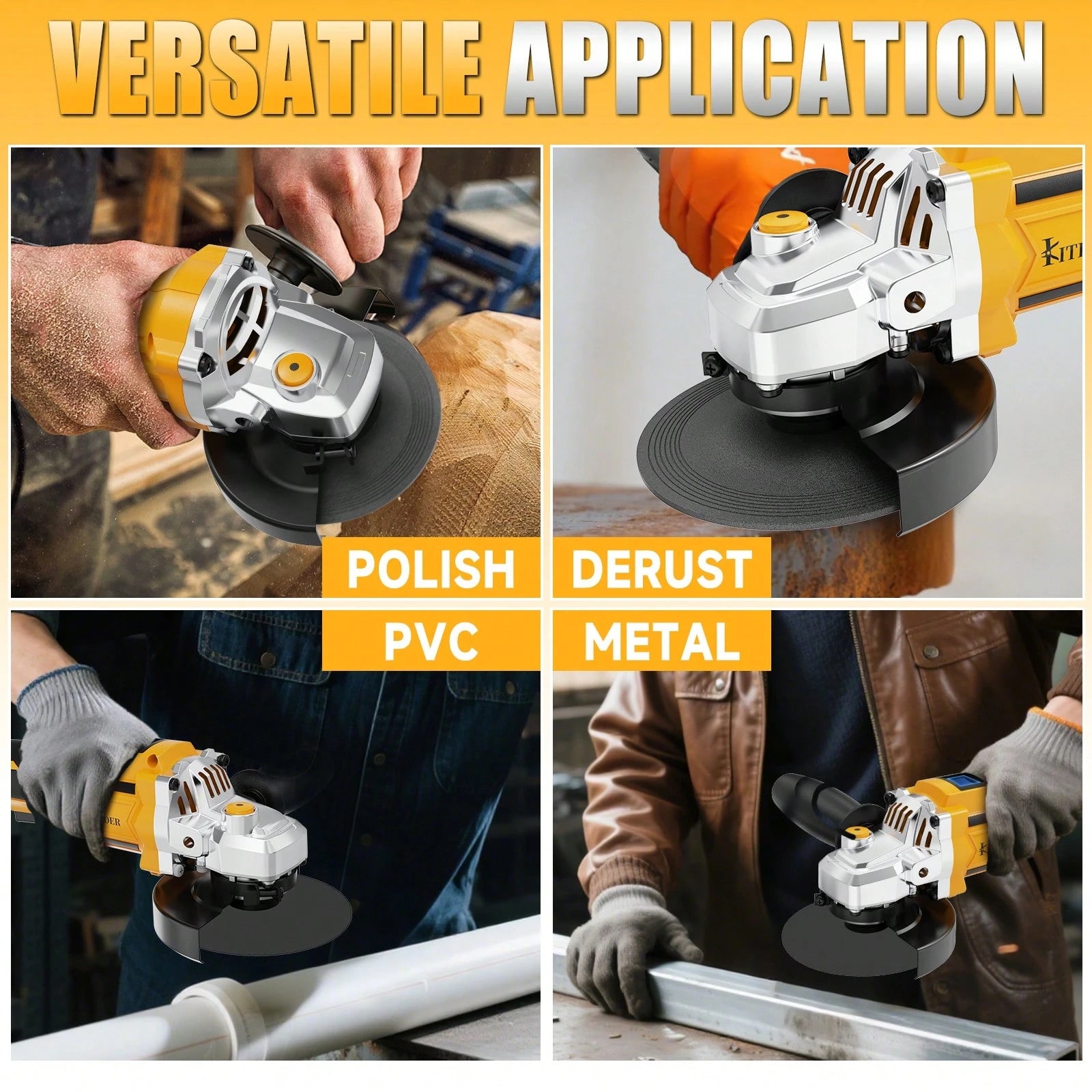 KITESDER 20V Cordless Electric Grinder Tools 500W,2-Position Side Handle Brushless Motor, 9000 RPM, With 4.0Ah Battery &Charger,Grinding And Cutting Wheels, Power Adjustable 3-Speed With Digital Disp