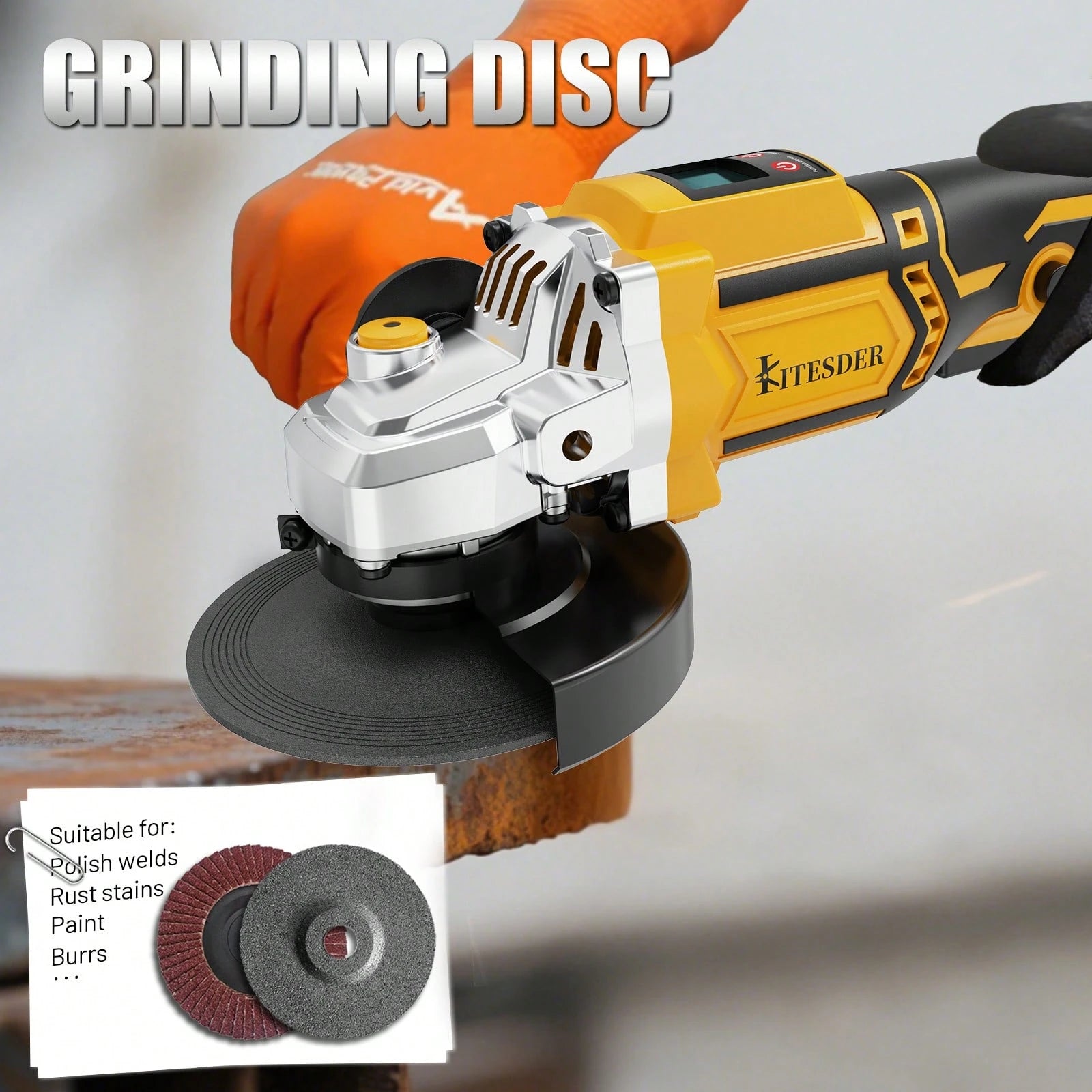KITESDER 20V Cordless Electric Grinder Tools 500W,2-Position Side Handle Brushless Motor, 9000 RPM, With 4.0Ah Battery &Charger,Grinding And Cutting Wheels, Power Adjustable 3-Speed With Digital Disp