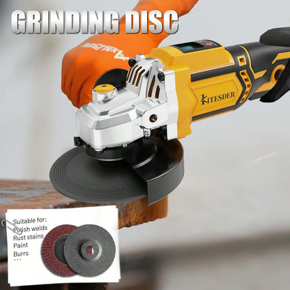KITESDER 20V Cordless Electric Grinder Tools 500W,2-Position Side Handle Brushless Motor, 9000 RPM, With 4.0Ah Battery &Charger,Grinding And Cutting Wheels, Power Adjustable 3-Speed With Digital Disp