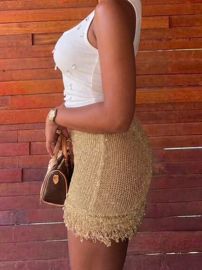 Knitted Fringe New Spicy Double-Layer Skort