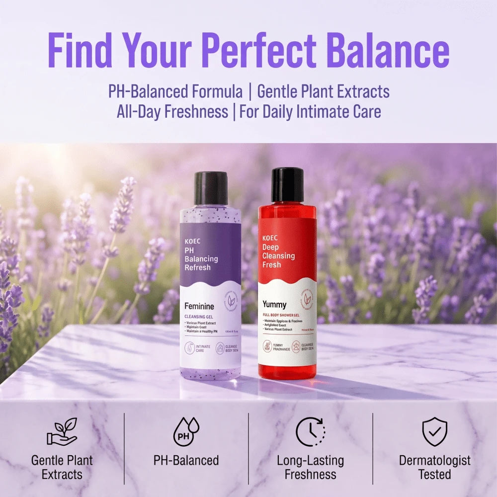 KOEC Women's Daily Cleansing Combo Set, Korea Bath & Intimate Care Kit With PH Balanced Feminine Wash 150ml And Refreshing Body Wash 180ml, Mild Cleansing For Full Body Use, Thoughtful Lifestyle Prese