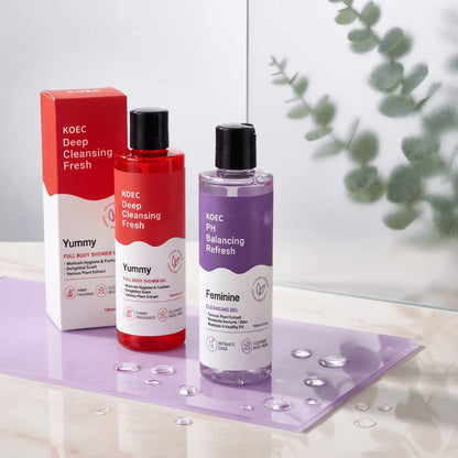 KOEC Women's Daily Cleansing Combo Set, Korea Bath & Intimate Care Kit With PH Balanced Feminine Wash 150ml And Refreshing Body Wash 180ml, Mild Cleansing For Full Body Use, Thoughtful Lifestyle Prese