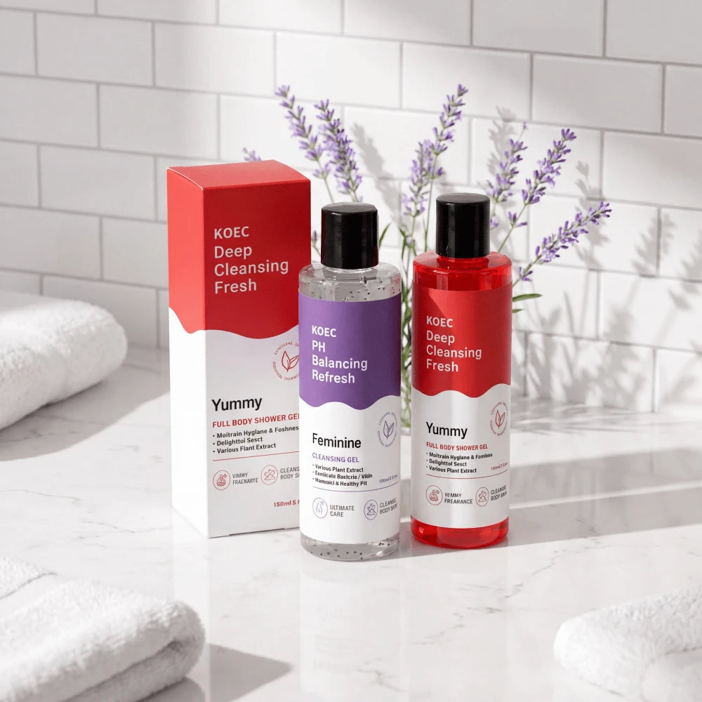 KOEC Women's Daily Cleansing Combo Set, Korea Bath & Intimate Care Kit With PH Balanced Feminine Wash 150ml And Refreshing Body Wash 180ml, Mild Cleansing For Full Body Use, Thoughtful Lifestyle Prese