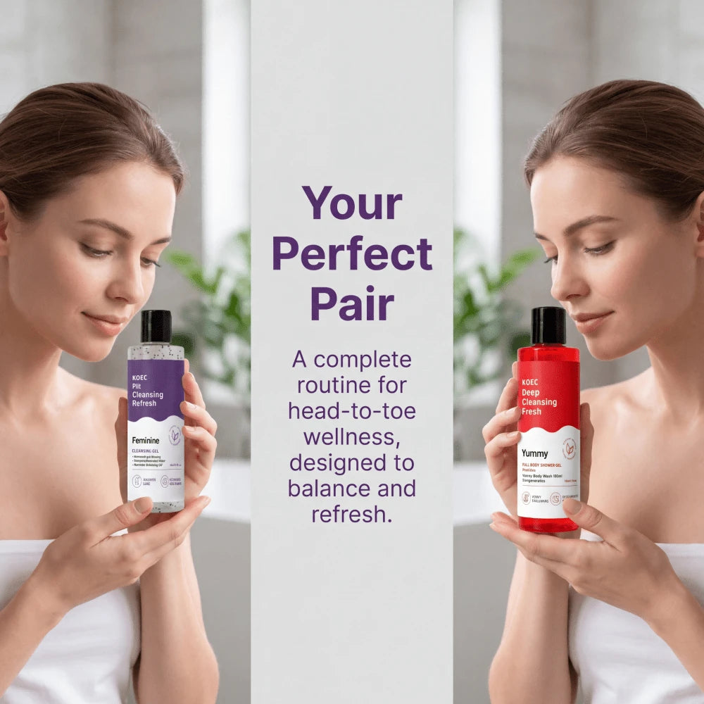 KOEC Women's Daily Cleansing Combo Set, Korea Bath & Intimate Care Kit With PH Balanced Feminine Wash 150ml And Refreshing Body Wash 180ml, Mild Cleansing For Full Body Use, Thoughtful Lifestyle Prese