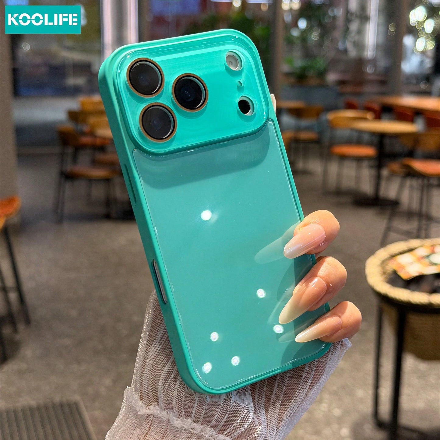 Koolife 1pc Peacock Blue Glossy Glass Phone Case, Luxury Shockproof Hard Shell Full Camera Protection, Suitable For Phone18pro/18pro Max/17/17pro/17promax/16/15/14/13/12/11