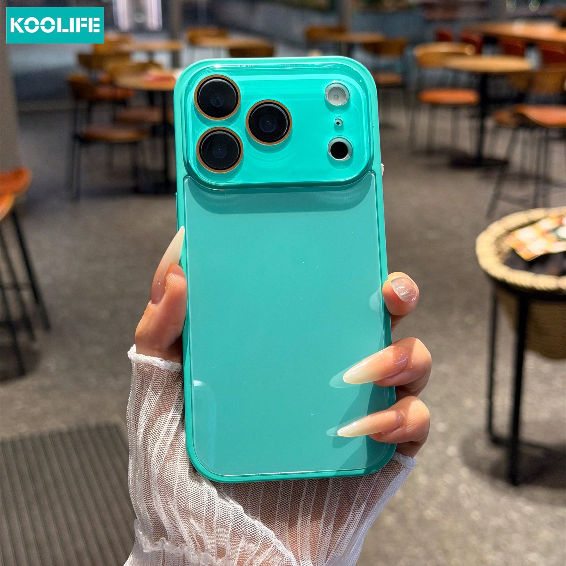 Koolife 1pc Peacock Blue Glossy Glass Phone Case, Luxury Shockproof Hard Shell Full Camera Protection, Suitable For Phone18pro/18pro Max/17/17pro/17promax/16/15/14/13/12/11