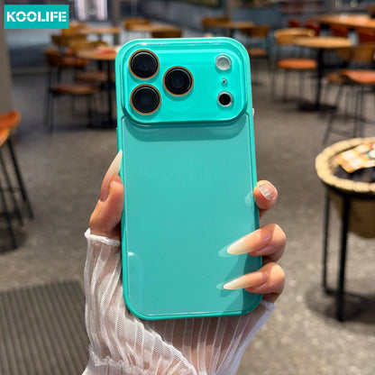 Koolife 1pc Peacock Blue Glossy Glass Phone Case, Luxury Shockproof Hard Shell Full Camera Protection, Suitable For Phone18pro/18pro Max/17/17pro/17promax/16/15/14/13/12/11