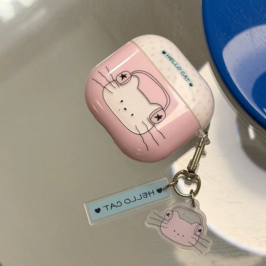 Korean Style Hollow Cat Earphone Case With Pendant, Compatible With AirPods Pro 3, Pro 2, 4, 3, 1/2, Cute Apple Earphone Protective Cover, Minimalist Personalized Earphone Case For Girls, Spring/Summe