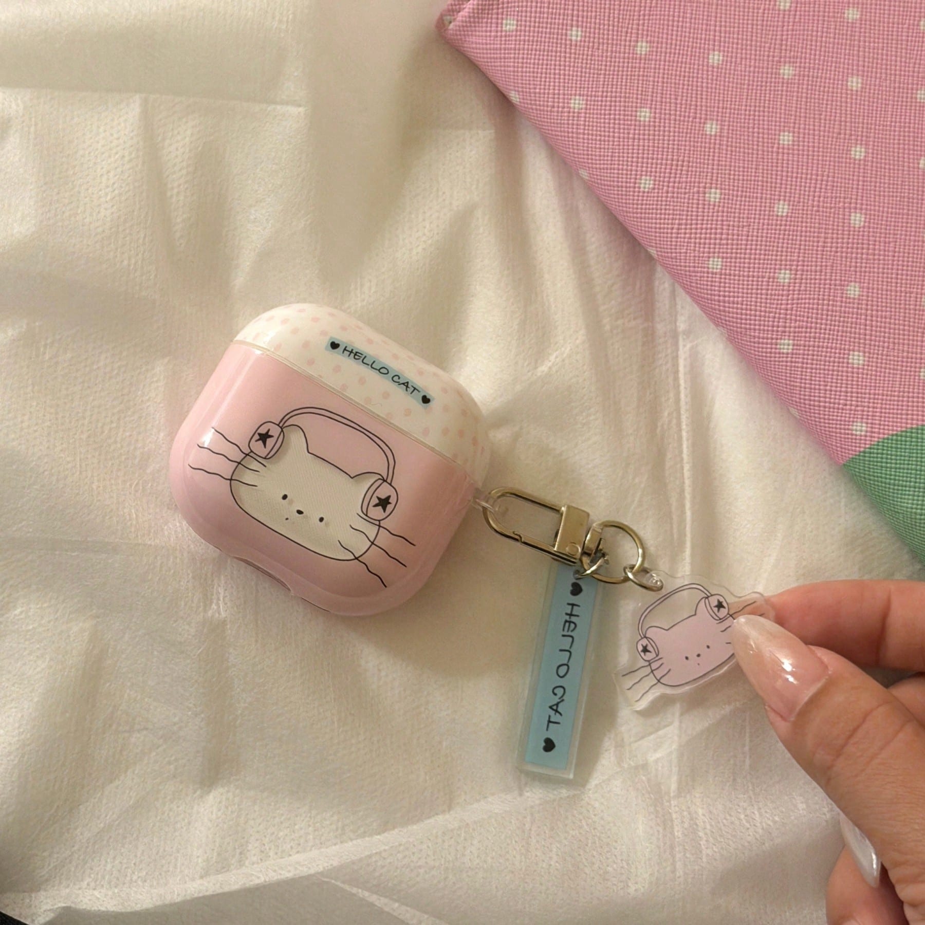 Korean Style Hollow Cat Earphone Case With Pendant, Compatible With AirPods Pro 3, Pro 2, 4, 3, 1/2, Cute Apple Earphone Protective Cover, Minimalist Personalized Earphone Case For Girls, Spring/Summe