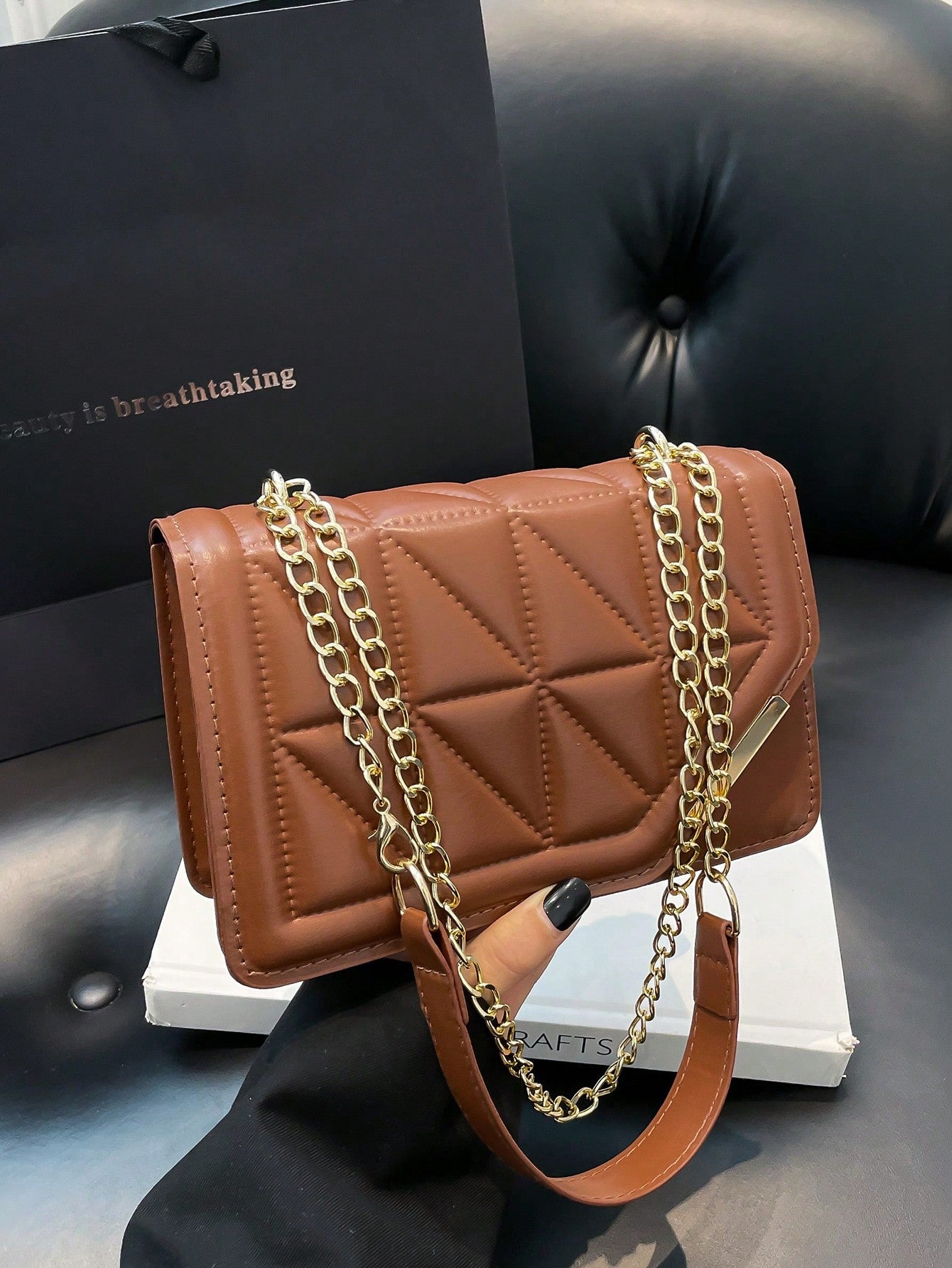 Korean-Style Personalized Cracked Texture Iron Edge Casual Handbag For Women, 2025 Fashion Ins Minimalist Square Shoulder/Cross-Body Bag